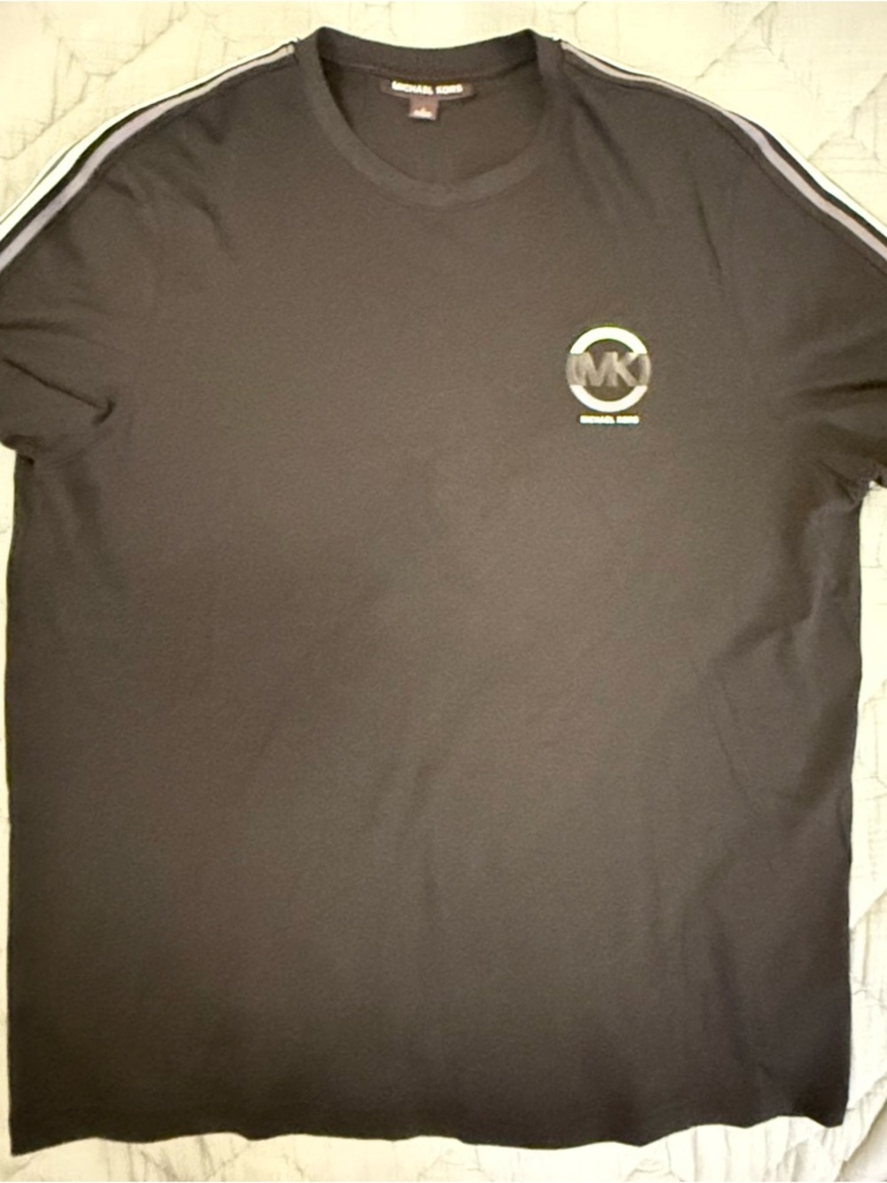 Michael Kors Black Short Sleeve Crewneck Tee with Shoulder Stripes